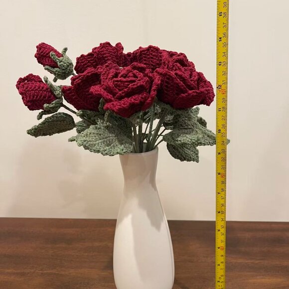 Elegant Handmade Crochet Burgundy Rose Bouquet| Perfect Valentine’s Day Gift - Picture 6 of 6